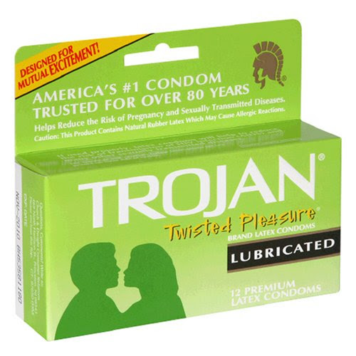 Trojan Twisted Pleasure Latex Condoms, Lubricated, 12-Count Boxes (Pack of 3)