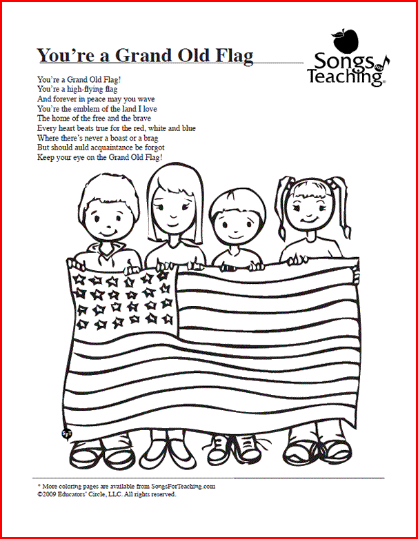 You Re A Grand Old Flag Free Printable Coloring Page From Songs For Teaching