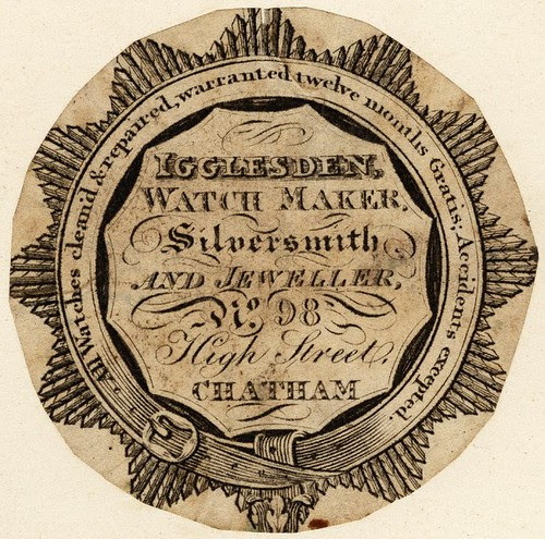 Igglesden Watchmaker, Chatham - garter-belt border enclosing inscription