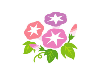 無料素材 赤紫系のアサガオの花を描いたフリーイラスト 夏休みの宿題の絵日記の定番