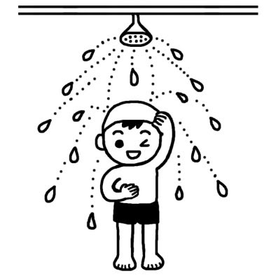 シャワー プール 水遊び 夏の行事 保育 無料 白黒イラスト素材