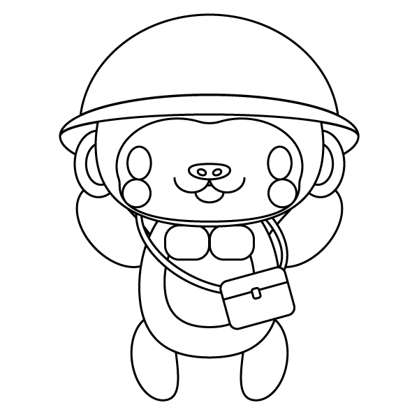 塗り絵に最適な白黒でかわいい保育 幼稚園児 ゴリラの無料イラスト 商用フリー オイデ43