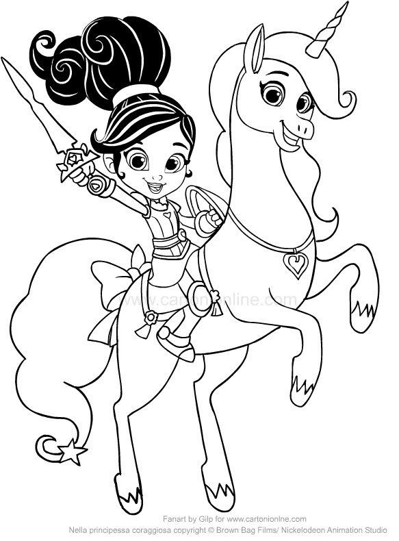 Disegno di Nella e l'unicorno Trinket da colorare