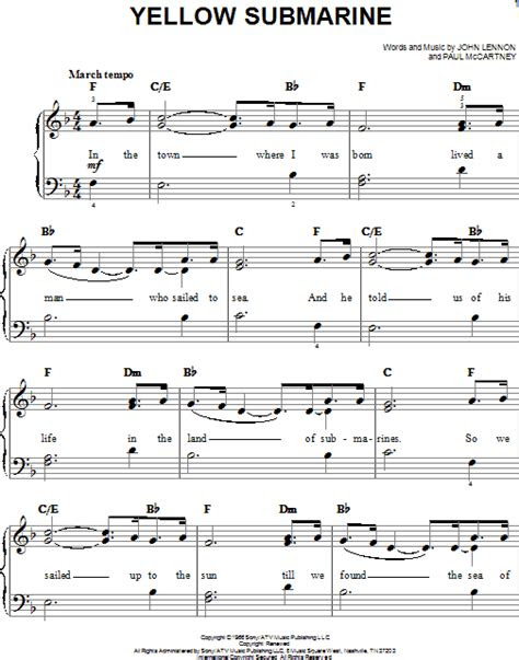yellow submarine easy piano zzounds