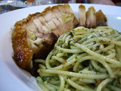 Spaghetti Aglio Olio with Roasted Pork RM19.90