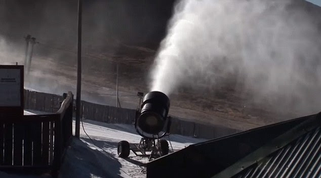 Snowmaking - used by resorts to supplement natural snow - is employed by Tiffindell staff