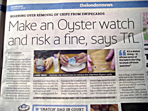 Oyster watch article in the londonpaper