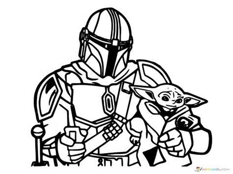 Free coloring page mandalorian with baby yoda. star wars coloring pages with yoda and boba fett