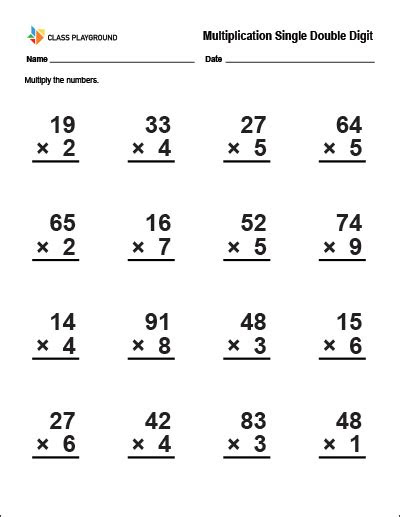 Here you will find our free worksheet generator for generating your own multiplication sheets involving multiplying a range of numbers by a single digit. printable multiplication single double digit worksheet class playground