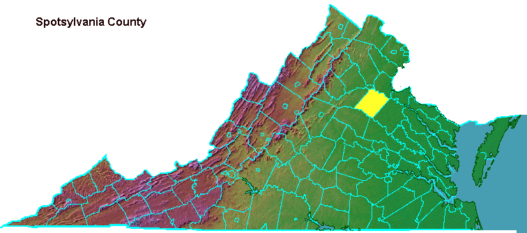Spotsylvania County, highlighted in map of Virginia