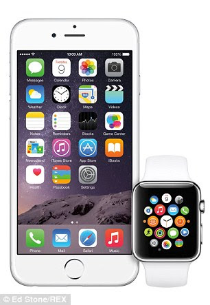 Unlocked handset prices for the unlocked iPhone 6 (pictured left), and iPhone 6 Plus in the US haven't been announced. Apple Watch (right) will cost $349 in the US, but UK prices are still unknown  