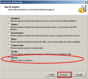 Definindo os arquivos que o Recuva deverá recuperar.