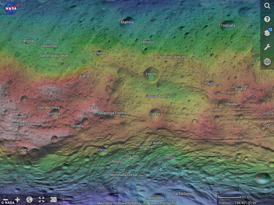 Nasa scientists in California have revealed an interactive 3D map for Vesta (shown) using images from the Dawn spacecraft. The map lets you see features on the surface including craters, hills, mountains and even 'canyons'
