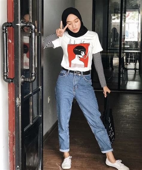 ide padu padan kaus lengan pendek  hijabers sopan