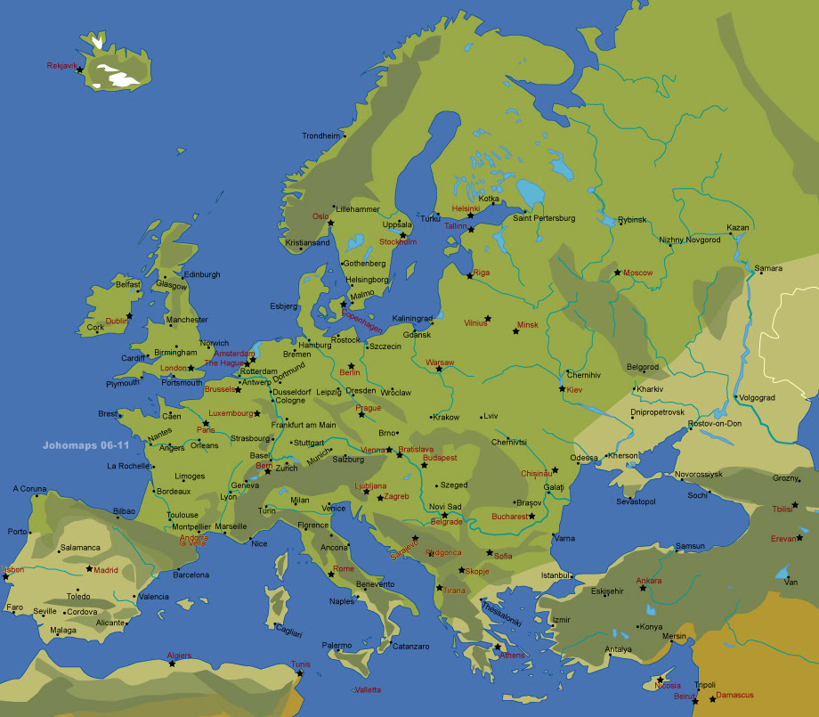Major Cities In Europe Map Map of European Cities   JohoMaps