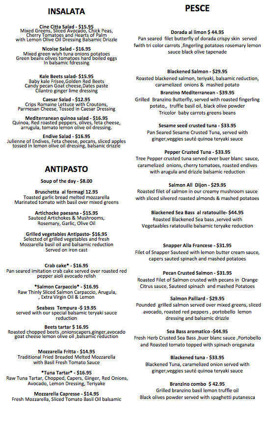 Our Menu Cine Citta Caffe