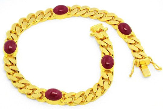 Foto 1, Massives Panzerarmband 14K, 5 Riesen-Rubine Luxus! Neu!, S8606