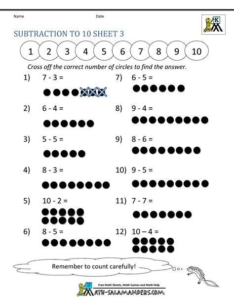  subtraction to 10 worksheets