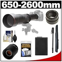Vivitar 650-1300mm f/8-16 Telephoto Lens with 2x Teleconverter + NP-FW50 Battery + Monopod + Accessory Kit for Sony Alpha NEX-C3, NEX-F3, NEX-5N, NEX-5R, NEX-6 & NEX-7 Digital Cameras