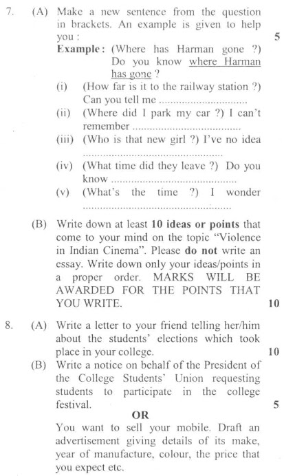 DU SOL B.A. Programme Question Paper -  English B -  Paper I 