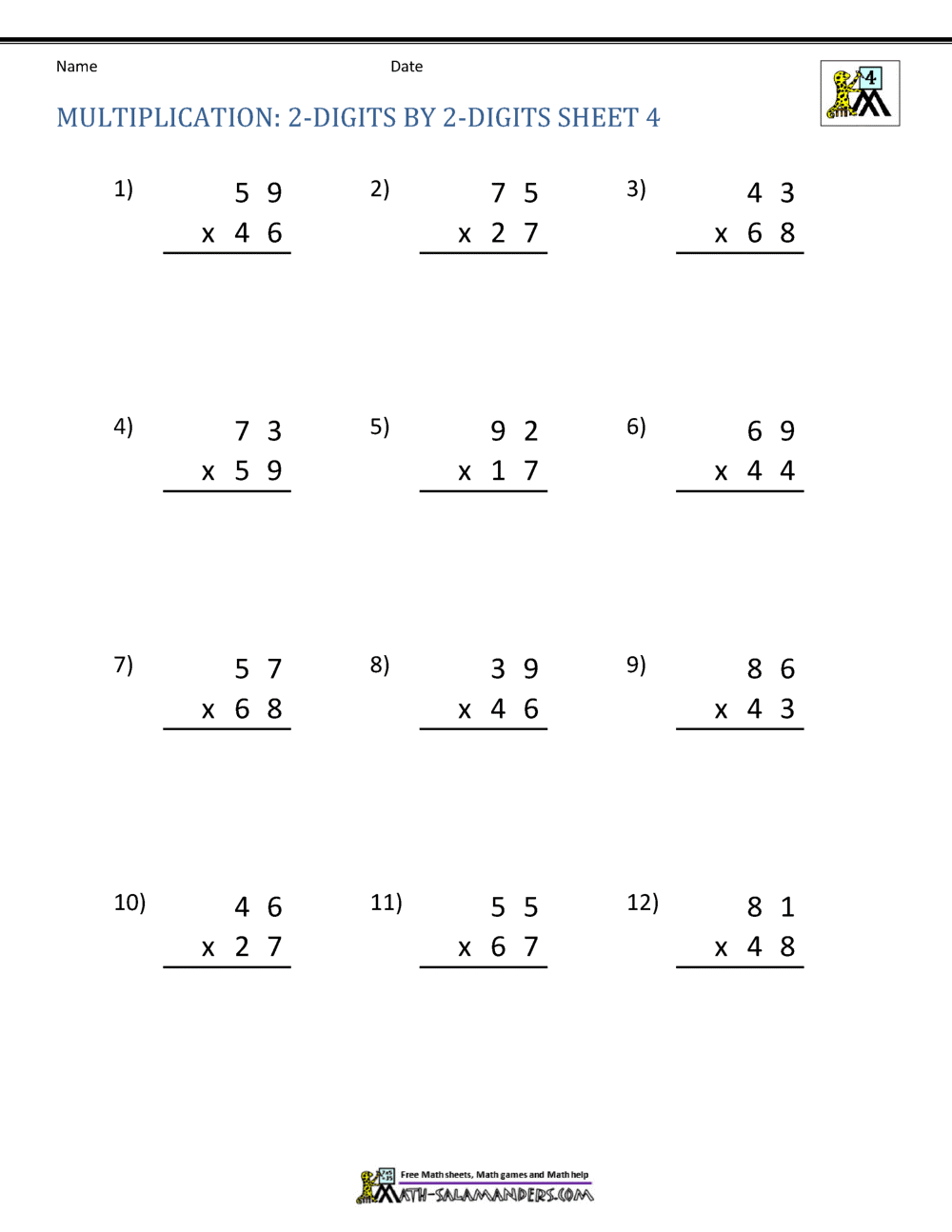 3rd grade math worksheets multiplication printable