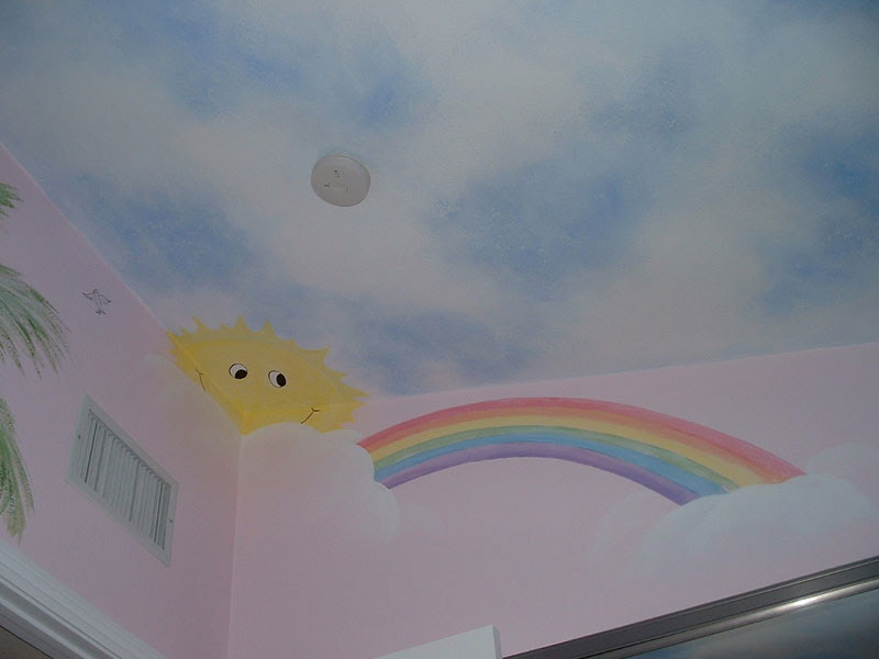 Sky Ceiling Mural In Kitchen With Flying Seagulls Decorative Faux