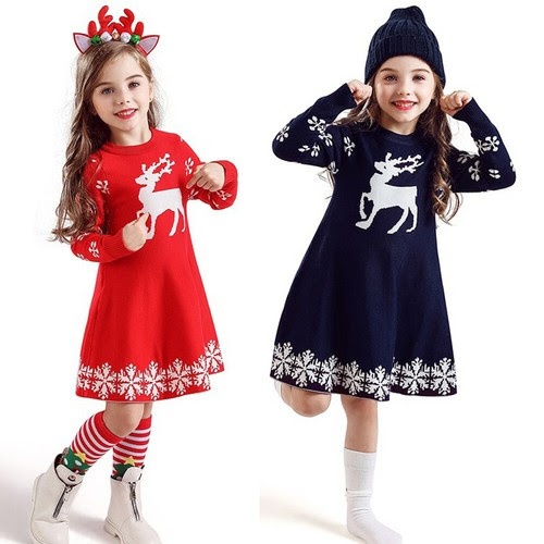 Kids Girls Girls Child Girls Christmas Dress Tops Xmas Party Long Sleeve Princess Knitted Dress Dedavellakids Com