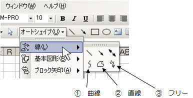 フリーハンドで図形を描く エクセル アート 横町