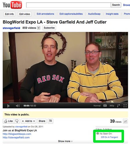 As Seen On Off On A Tangent - BlogWorld Expo LA - Steve Garfield And Jeff Cutler - YouTube by stevegarfield