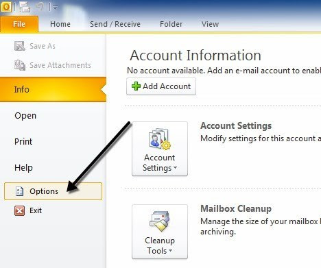 outlook file options