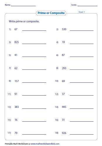  prime and composite numbers worksheets 5th