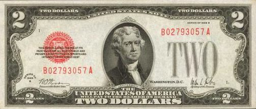 Series of 1928B Two Dollar Bill - Red Seal Legal Tender ...