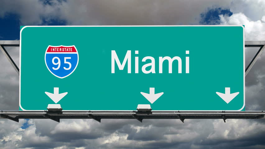 Miami Interstate 95 Overhead Freeway Sign With Time Lapse Clouds. Stock Footage Video 5015396 ...