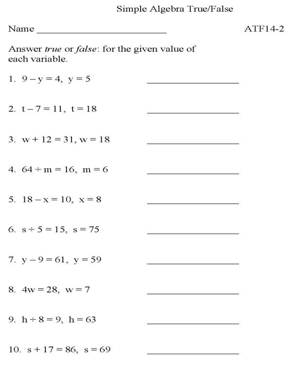 BlueBonkers - Algebra - True/False p2 : free printable simple ...