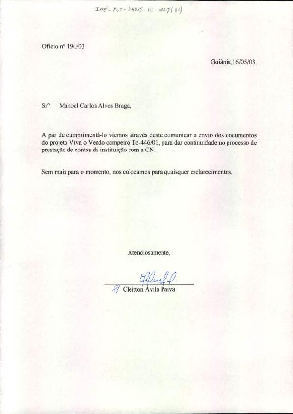 Ofício comunicando envio de documentos - Universidade 