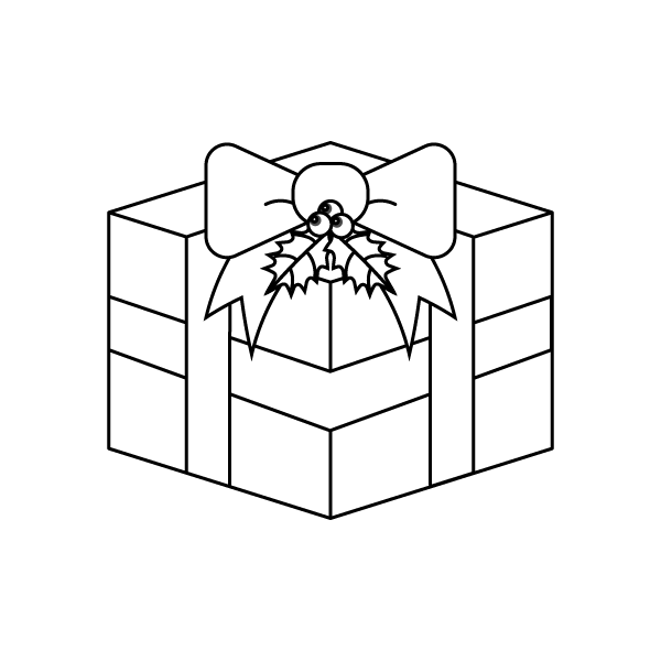 塗り絵に最適な白黒でかわいいクリスマスプレゼントボックスの無料イラスト 商用フリー オイデ43