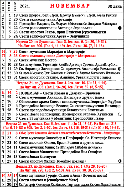 SRPSKI PRAVOSLAVNI CRKVENI KALENDAR 2021, - www ...