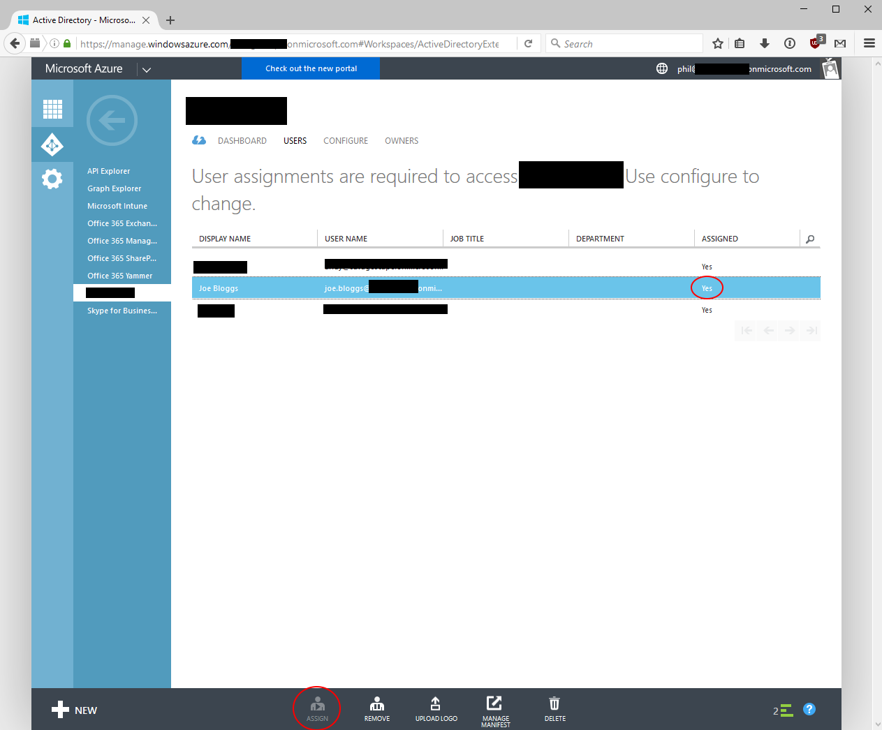 Azure AD Application user role assignments