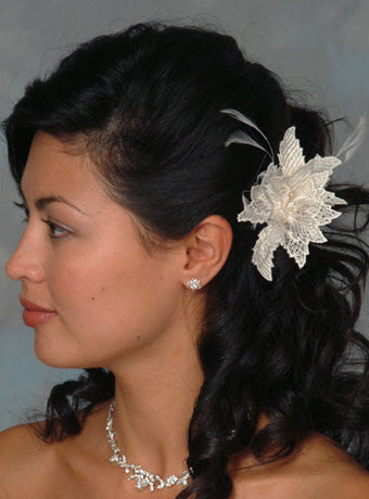 Short: long hair. Extended: Lace Flower Hairpin with Feather Bursts.