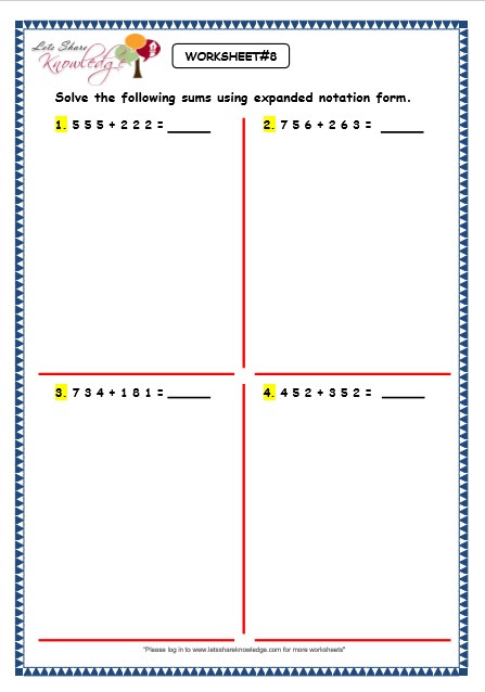 Grade 3 Maths Worksheets: Addition (3.5 Addition Using ...