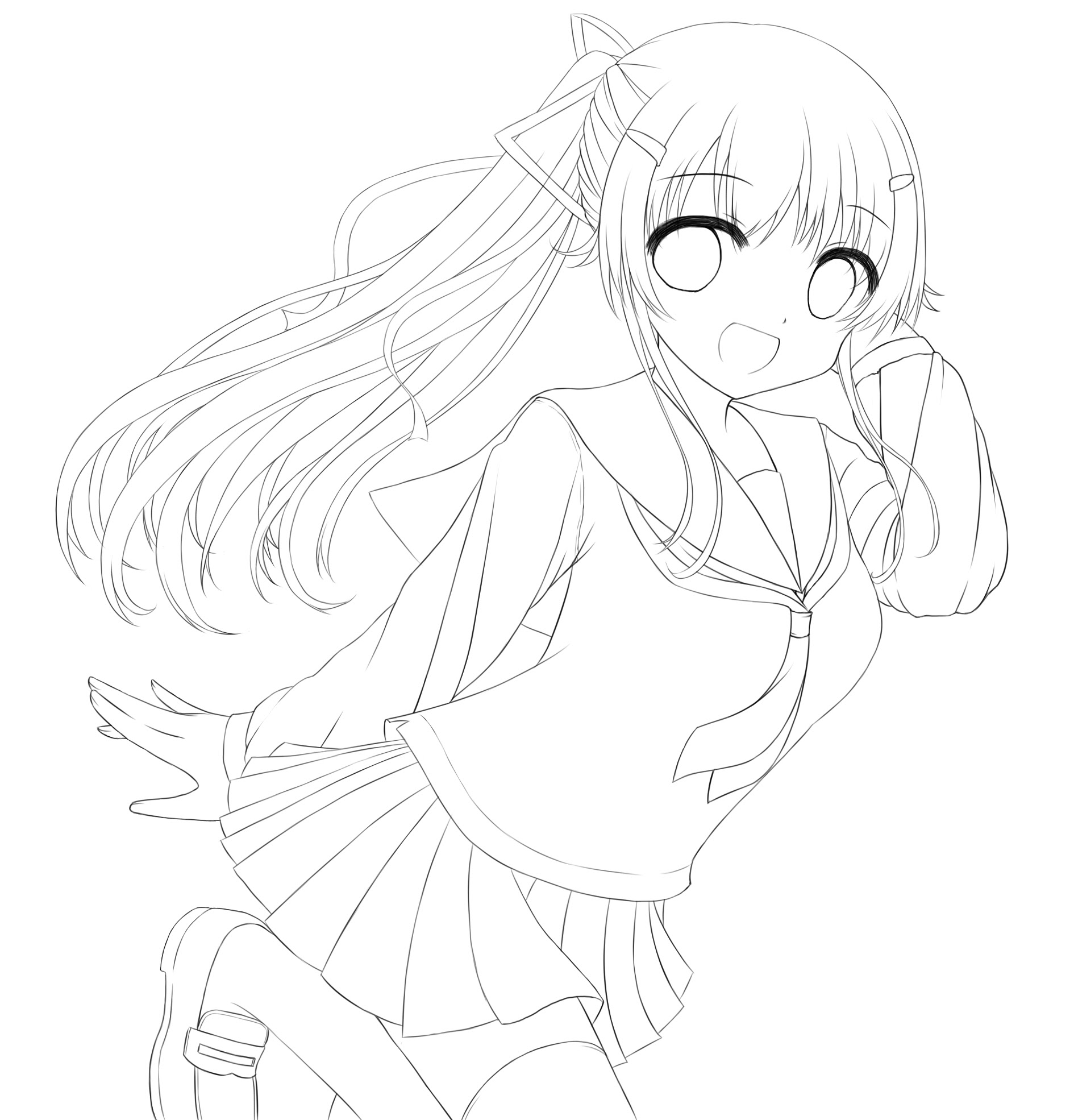 のびのび私の落書き日記 セーラー服の女の子 線画