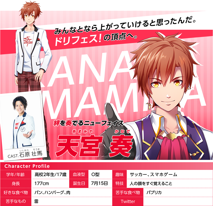 天宮 奏 Cast 石原 壮馬 キャラクター データカードダス ドリフェス ｒ 公式サイト
