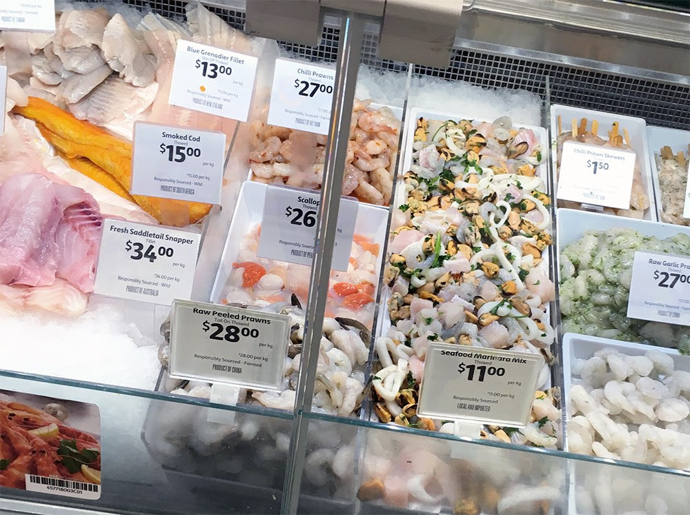オーストラリアのスーパーマーケットで見つけた シーフードレポート 釣船茶屋ざうお