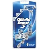 Gillette Sensor3 Disposable Razors with Sensitive and Aloe Lubrastrip, 8-Count Packages (Pack of 2)