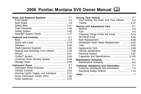 eBook 2006 Pontiac Montana Sv6 Owners Manual Online