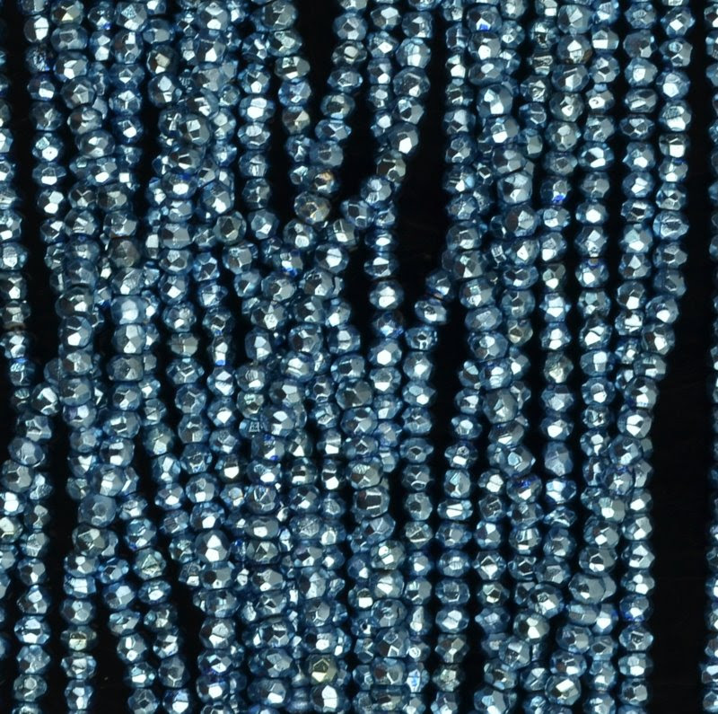 s43815 Stone Beads -  Faceted Rondelle - Light Sky Blue - Plated Pyrite (strand)