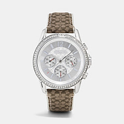 CLASSIC SIGNATURE CHRONO CRYSTAL STAINLESS STEEL STRAP WATCH - COACH w1087 - KHAKI/MAHOGANY