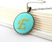 SALE - Free Express Shipping Upgrade with any 2 items - Embroidered Pendant Initial Necklace - Monogram - Letter E - Ready to Ship