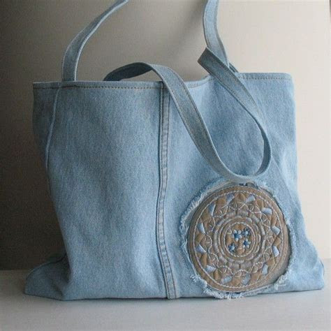 recycled jeans tote bag upcycled denim handbag mehran