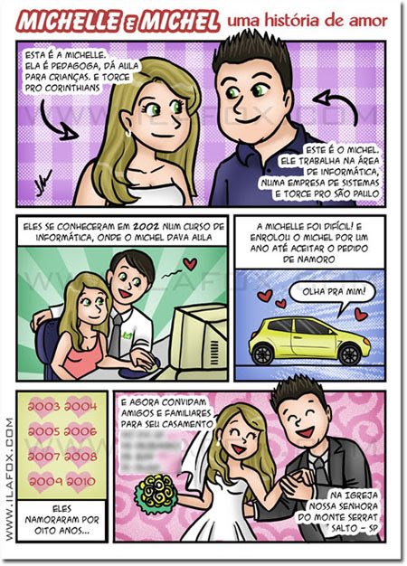 Convite em quadrinhos, convite personalizado, história de casal, convite para casamento original, by ila fox